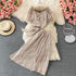Floral Chiffon Square Neck Puff Sleeve Two Piece Skirt Set